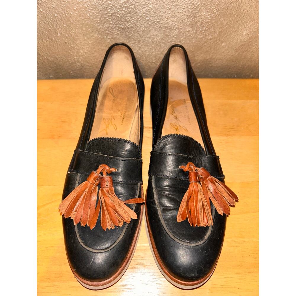 Frye Classic Preppy Academia Business Office Black Brown Tassel Slip On Loafers